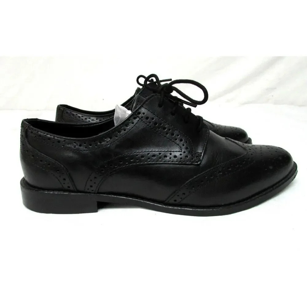 ASOS men's size 8.5 M black leather wingtip oxfords shoes wing tip dress